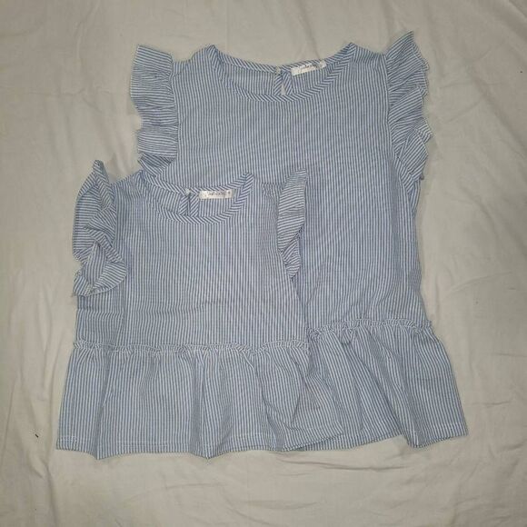 Matchables by Sunshine Swing | Blue Stripe Ruffle-Sleeve Top Mommy and Me Set - Picture 2 of 6